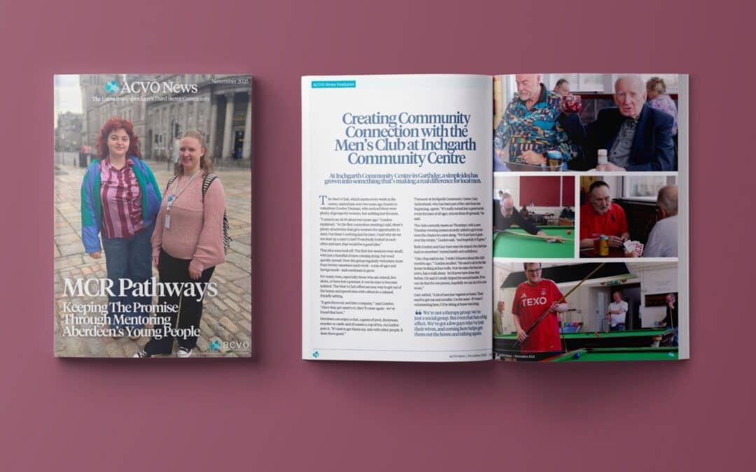 ACVO News November 2025: MCR Pathways Keeping The Promise, Inchgarth’s Men’s Club Impact and Introduction to Scottish Charities